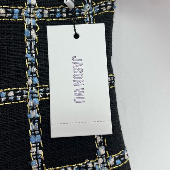 Jason Wu Tweed Mini Dress Sz XS Black Sleeveless Square Neck Metallic Classic - Picture 6 of 11